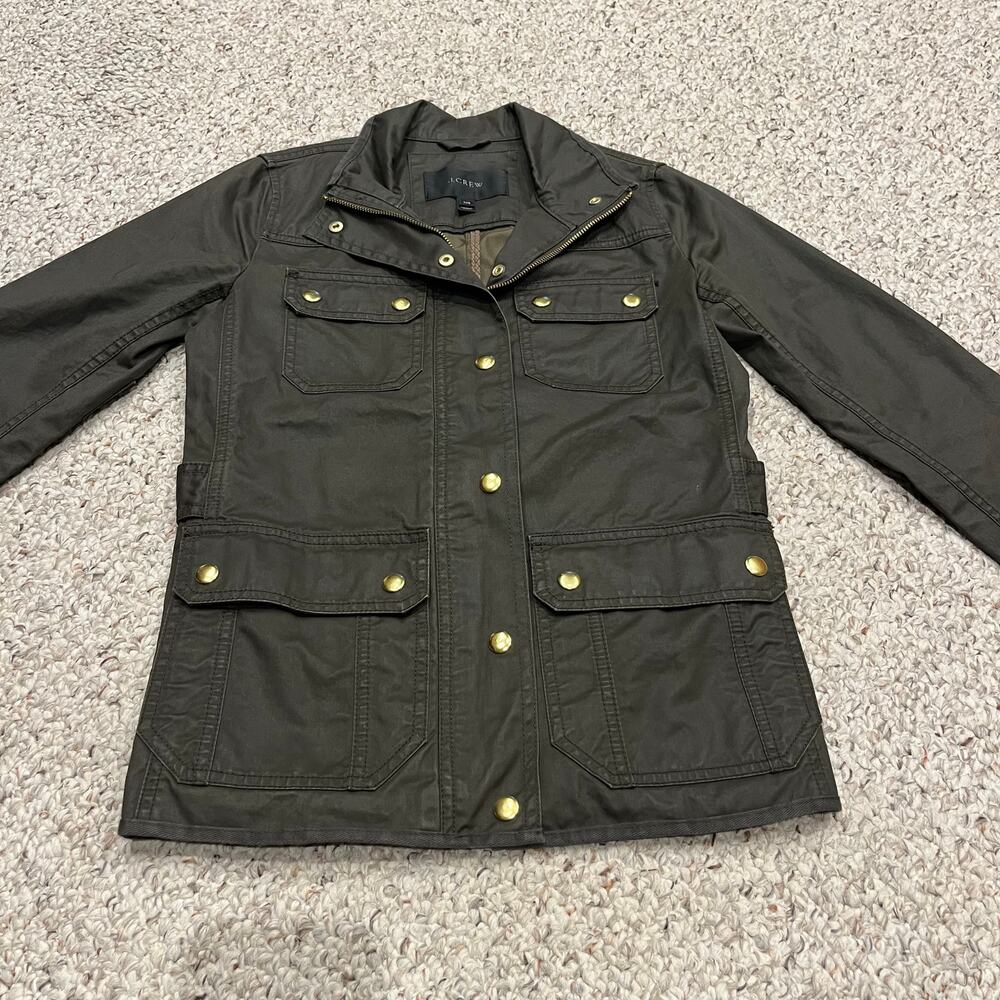J Crew Downtown Field Jacket Sz XXS 100% Cotton Utility Preppy Y2K Green